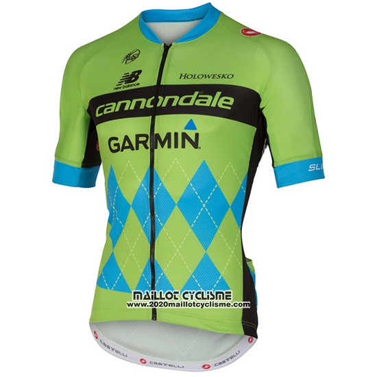 2017 Maillot Ciclismo Cannondale Vert et Bleu Manches Courtes et Cuissard